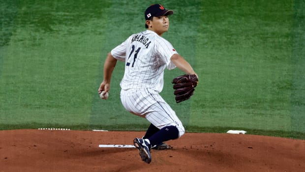 Japan starting pitcher Shota Imanaga pitches during the World Baseball Classic.